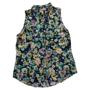 ISAAC MIZRAHI, size Large, Floral Sleeveless Women's Top, front button down,mesh